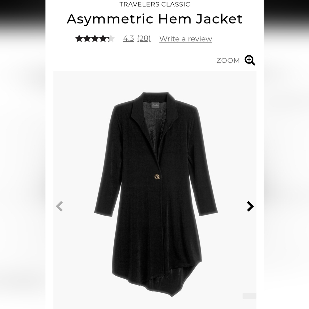 NWT TRAVELERS CLASSICA symmetric Hem Jacket black sz 3